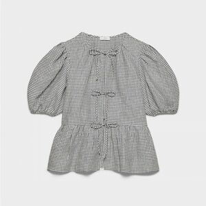 Aritzia Wilfred Violett Linen Blouse Gingham